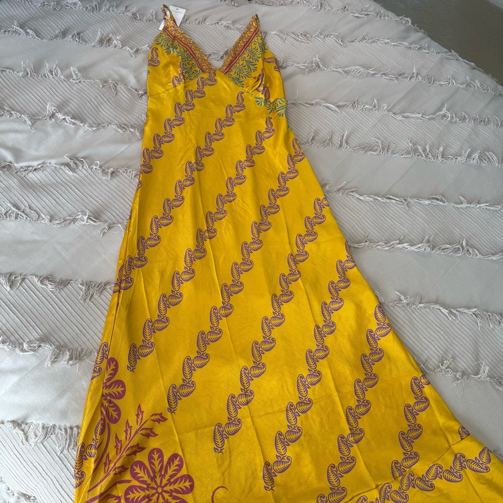 Gold silk Spaghetti Strap Maxi Sundress